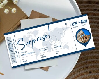 Editable Boarding Pass Template, Printable Personalized Airline Ticket Canva Boarding Pass, Digital Download DIY Boarding Ticket Template