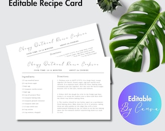 Editable Recipe Card Template | Minimalist DIY Recipe Card | Multiple Sizes | Edit with TEMPLETT | Customizable Invitation Template