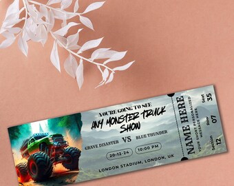 Monster Truck Ticket Stub Template | Race Show Gift Tickets for Christmas | Professional Souvenir | Print PDF Tickets Digital INSTANTLY EDIT