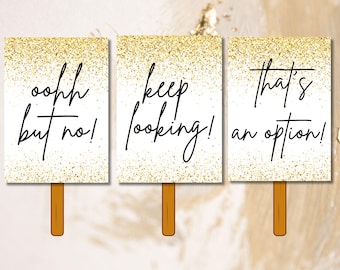 Sagen Sie Ja zum Kleid goldene Schilder, Hochzeitskleid, Kleid Einkaufen, Hochzeit Paddles, Schilder, Kleid Paddles, Anziehspiel, digitale Dateien