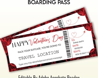 Editable Boarding Pass Template Airline Ticket  Valentine’s Day Surprise Ticket Vacation Ticket Anniversary Gift Instant Download Template