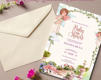 Editable Fairy Baby Shower Invitation | Floral Fairy Enchanted Forest Invite | Rustic Tea Party Shower | Printable Download Template