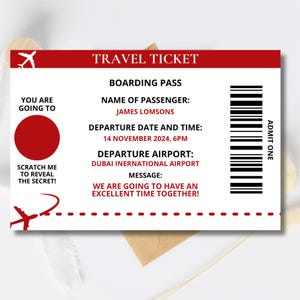 Carte d'embarquement à gratter personnalisée pour avion | vacances surprises, carte de vœux | Cadeau d'anniversaire pour elle et lui | Carte de révélation de voyage surprise