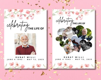 Editable Funeral Memorial Sign with Photo In Loving Memory Poster Template | Eucalyptus Celebration of Life Welcome Signage for Any Service