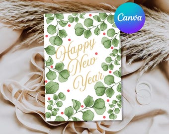 Happy New Year Card – Christmas Printable Card, New Year Gift, Holidays Greeting Card, Instant Download New Year Greetings for Celebration