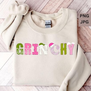 Pink Grinchy Christmas PNG - Funny Grinchy Doodle Letters | Pink Christmas Grinch Digital Download for Festive Holiday Designs & Crafts