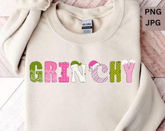 Pink Grinchy Christmas PNG - Funny Grinchy Doodle Letters | Pink Christmas Grinch Digital Download for Festive Holiday Designs & Crafts