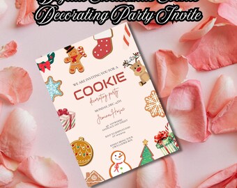 Editable Christmas Cookie Decorating Party Invite Template Holiday Christmas Cookies Party Invitation Festive Celebrations, Instant Download