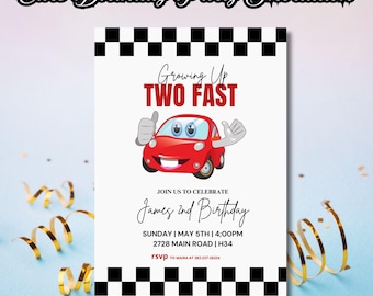 Cars Birthday Party Invitation | Lightning McQueen & Tow Mater | Two Fast Second Birthday Party Invite | Instant Download Today