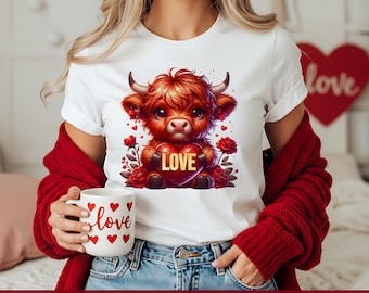 Valentine Coquette PNG, Retro Highland Cow PNG, Valentine Heart Png, Love PNG Sublimation Designs for Valentine's Day Unique Retro Charm