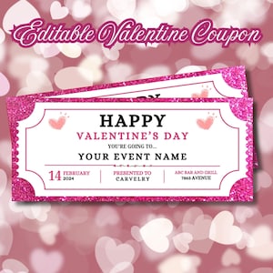 Bearbeitbarer Valentin Coupon & Überraschungsgeschenk Ticket Valentinstag Ticket Vorlage | Sofortiger Download Valentinstag Gutschein Event Ticket Design