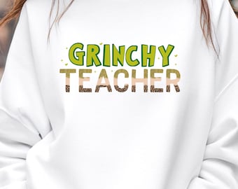 Grincy Teacher Leopard PNG - Trendy Christmas Sublimation Design | Teacher Christmas Shirt PNG for Sublimation, Festive Holiday PNG Design