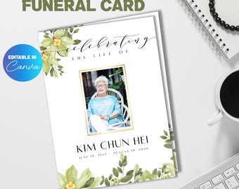 Editable Funeral Program Template Greenery Funeral Printable for Celebration of Life Service Easy to use Funeral Template Instant Download
