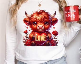Retro Valentine Designs Highland Cow PNG, Valentine Coquette PNG, Love Png, Valentine Heart PNG for Sublimation Perfect for Valentine's Day