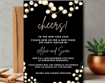 Cheers to New Year! Instant Download New Years Eve Party Invitation Template – Printable, Digital NYE Invite for Your New Years Party