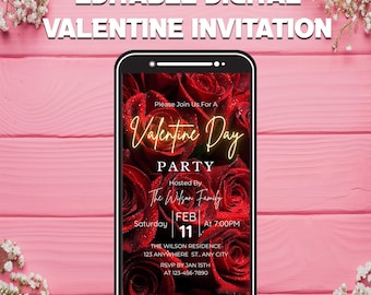 Editable Digital Valentine Invitation | Electronic Valentine Party Invite | Valentine Party Text Invite | Edit in Canva | Instant Download