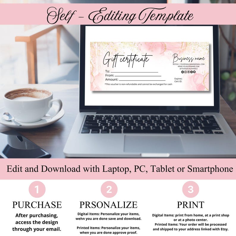 Editable Gift Certificate Template With Logo | Pink Gift Card Template ...
