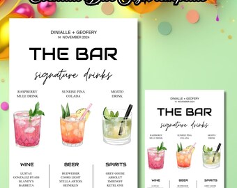 BRIBIE Modern Wedding Bar Signature Drinks Menu Cocktail Bar Sign Template Printable Signature Drinks Menu Templett Instant Download