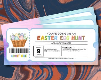 Easter Egg Hunt Editable Ticket, Easter Invitation, Easter Party Game, Egg Hunt Invites, Community Event, Easter Printable Ticket Template