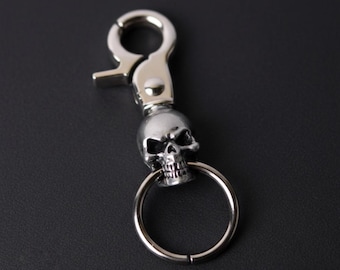 Pewter Skull Keychain – Gothic Biker Keyring, Handmade Metal Key Holder