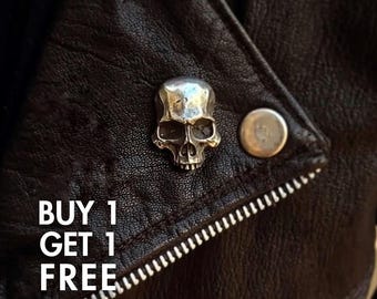 Broche de caveira sem mandíbula – Broche de lapela gótico de estanho, acessório de rock pesado, broche punk exclusivo, distintivo de motociclista