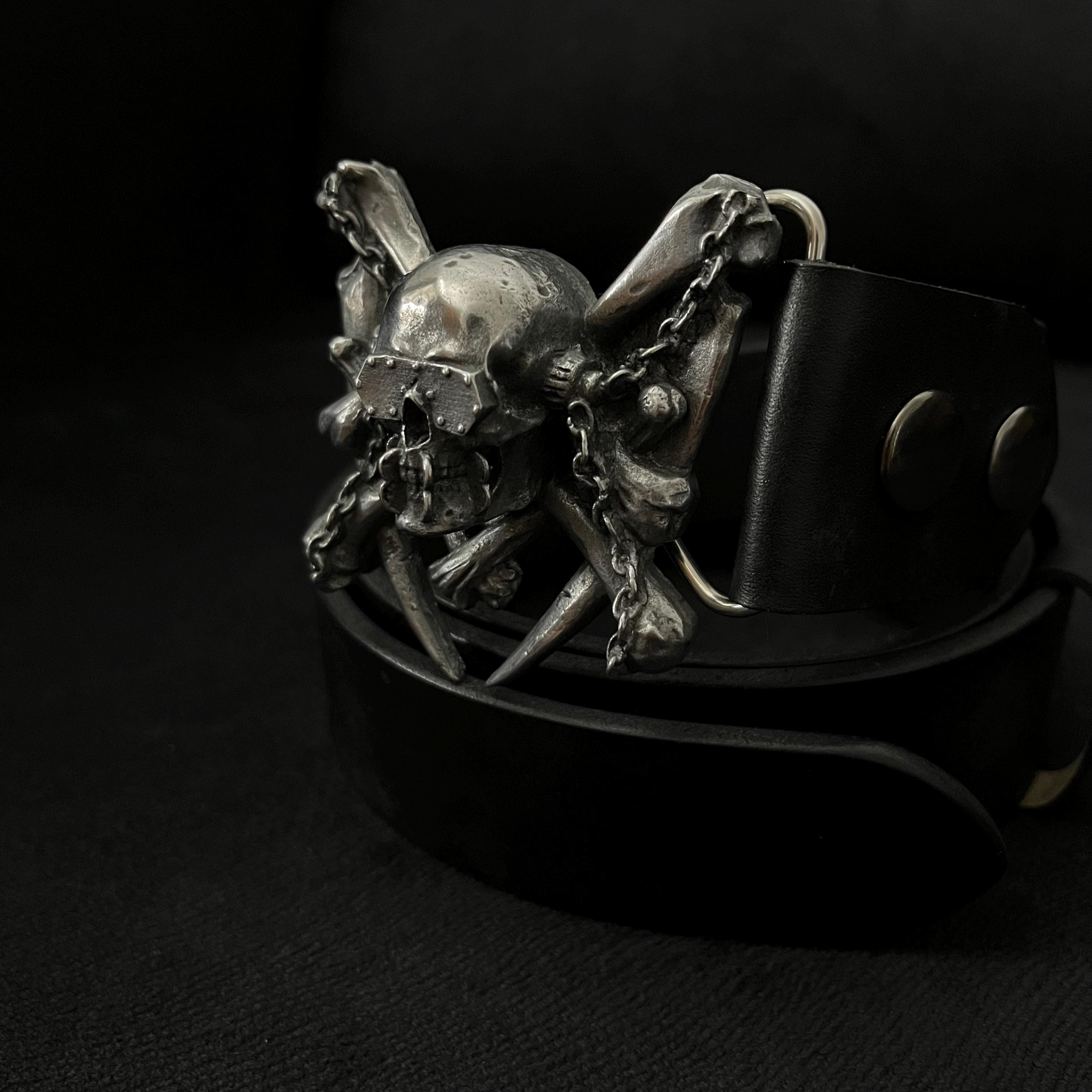 Gothic Chrome Skull Elastic Waist Belt - Silver Buckle vintage Y2K belt buckle HARLEY DAVIDSON chrome metal SKULL  main image 2