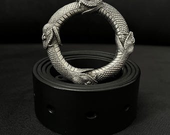 Ouroboros Snake Belt Buckle – Viking Pewter Serpent Buckle, Gothic Norse Mythology Accessory, Handmade Gift for Him & Her