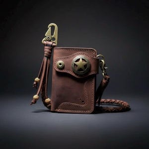 Carteira de couro personalizada para motociclista com corrente: Couro de vaca Crazy Horse feito à mão