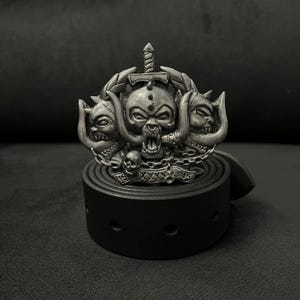 Gothic War Pig Skull Belt Buckle | Heavy Metal Biker Accessory | Vintage Rock Style Statement Buckle for Men