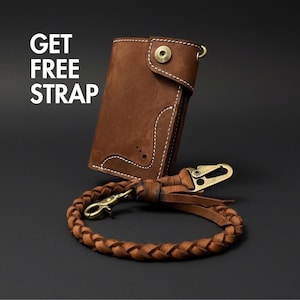 Handmade Leather Bifold Biker Wallet: Vintage Brown Chain Wallet