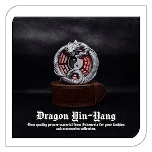 Dragon Yin Yang Belt Buckle: Pewter Eastern Symbol