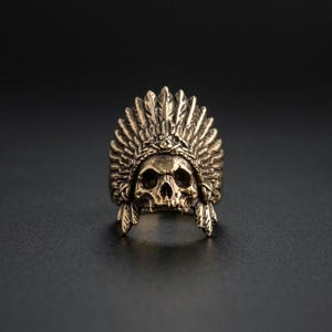 Hand-Sculpted Solid Brass Skull Ring – Apache Chief Statement Jewelry