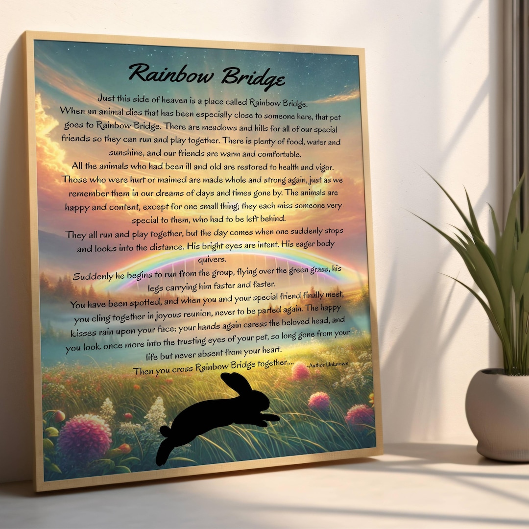 Bunny Rainbow Bridge Digital Print, Rabbit Loss Poem Wall Decor, Pet ...