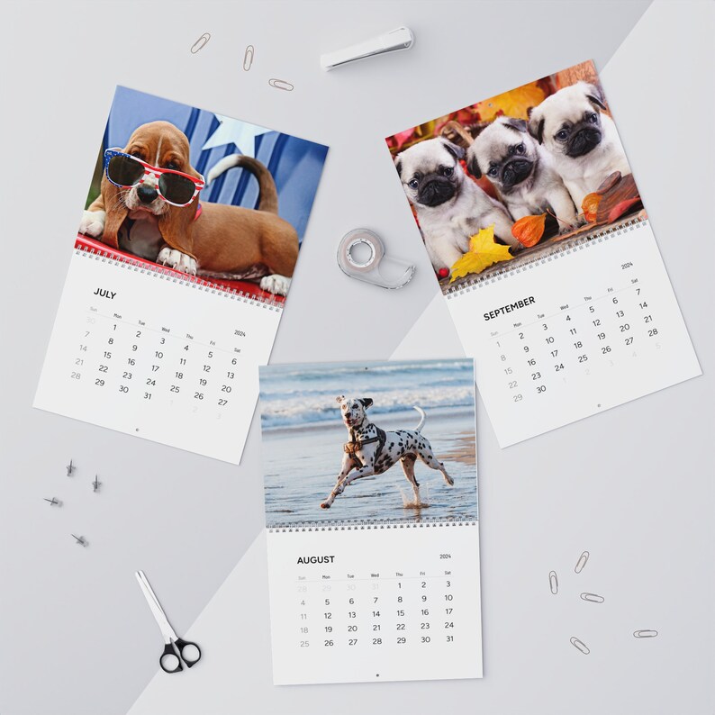 Dogs Wall Calendar, 2024 Calendar of Dogs, Cute Dogs Twelve Month
