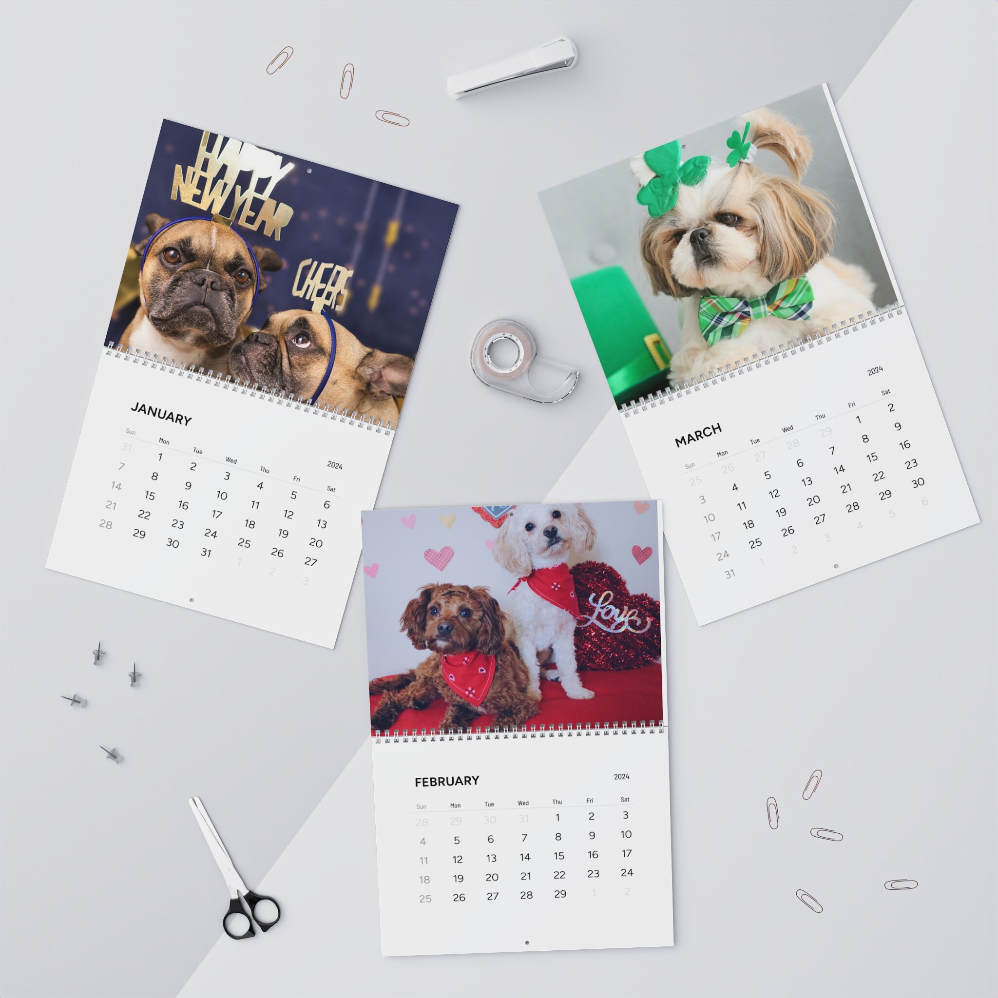 Dogs Wall Calendar, 2024 Calendar of Dogs, Cute Dogs Twelve Month