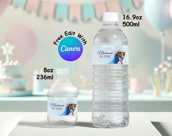 Etichette modificabili per bottiglie d'acqua Frozen Birthday, Elsa e Anna (download digitale)