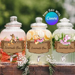 Edytowalne etykiety na napoje z Kubusiem Puchatkiem na baby shower lub dekoracje urodzinowe, Pooh’s Punch, Klasyczny Kubuś Puchatek, Pobieranie cyfrowe #0005