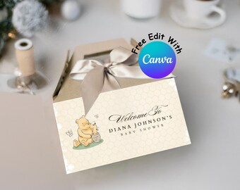 Winnie the Pooh Baby Shower Gable Box Labels, Printable Favor Tags (Digital Download)