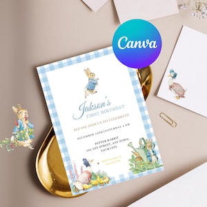 Printable Peter Rabbit Birthday Invitation, Editable Party Invite Template, First Birthday Party, Classic Children’s Theme, Digital #0039