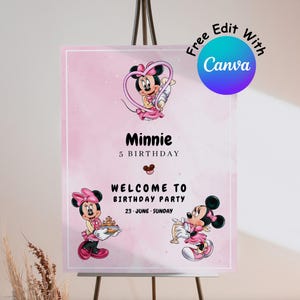 Rosa Minnie Willkommensschild Minnie Maus Willkommensschild Minnie Maus Geburtstagsparty Willkommen Poster Dekor Partyzubehör #0027