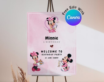 Minnie Mouse Birthday Welcome Sign, Editable Template (Digital File)