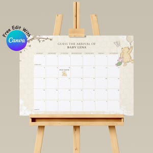 Winnie the Pooh Baby Due Date Calendar, Vintage Baby Shower Sign (PDF)