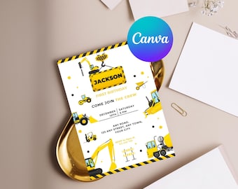 Construction Birthday Invitation, Dump Truck Party, First Birthday (Editable, Instant Download)
