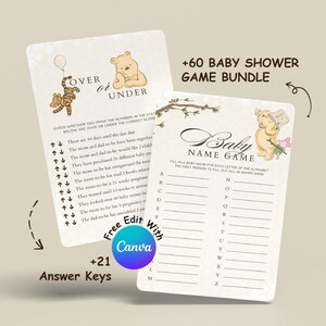 Winnie The Pooh Baby Shower Games Bundle Classic Gender Neutral Printable Girl Boy Activities Vintage Bear Digital Game Cards B1 #0055