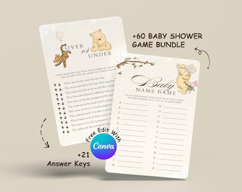 Winnie the Pooh Baby Shower Games Bundle, Printable Classic Bear Party Activities