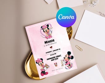 Editable Minnie Mouse Birthday Invitation, Pink Theme (Digital Download)