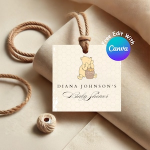 Winnie The Pooh Baby Shower Thank You Tags, Classic Pooh Favor Tags, Gender Neutral Party Tags, Editable Printable Favor Labels B1 #0077