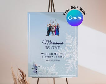 Frozen Birthday Welcome Sign, Elsa Anna Party (Digital Template)