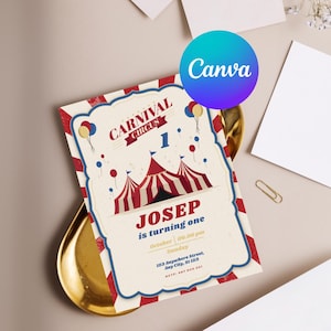 Circus Birthday Invitation, Editable Carnival Party Invite, Vintage Circus Theme, Printable Birthday Invitation, Digital Download #0043