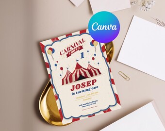Vintage Circus Birthday Invitation, Editable Carnival Party (Digital Download)